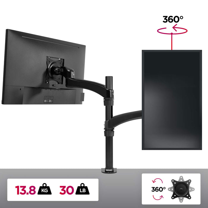 Zoomgoods Monitor Arm Stand DM451X2 | Single PC Desk Mount | Aluminium | Height Adjustable | For One 13-27 LED LCD Screen | VESA 75/100 | 13kg Per Screen | Tilt -90°/-45°, Rotate 360°