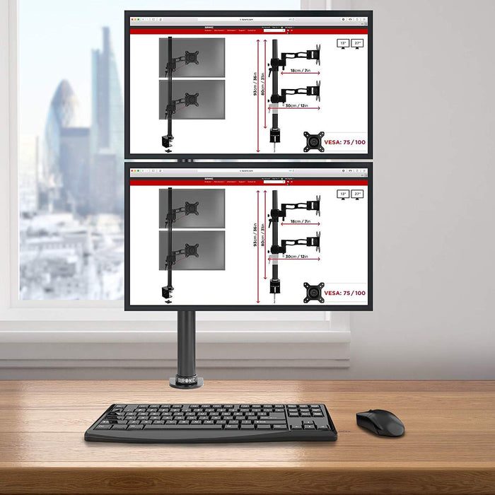 Zoomgoods Monitor Stand Dual DM35V2X1, Double Monitor Arm, Vertical Monitor Mount for Two 13-27” PC Screens, Adjustable Vertical Desk Mounts with VESA 75 100 Home Office Work Monitor Riser