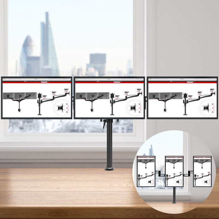 Zoomgoods Triple Monitor Arm Stand DM353, Triple Monitor Stand Adjustable PC Desk Mount for 13-22” Screens 3 Monitor Mount with VESA 75 100 and 8kg Capacity for Home Office Work