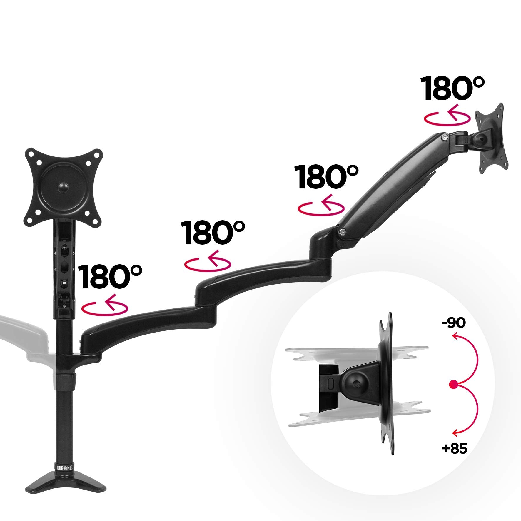 Zoomgoods Monitor Arm Stand DM553 | Triple PC Desk Mount | BLACK | Aluminium | Height Adjustable | For Three 15-27 LED LCD Screen | VESA 75/100 | 5kg Capacity | Tilt -90°/+85°,Swivel 180°,Rotate 360°