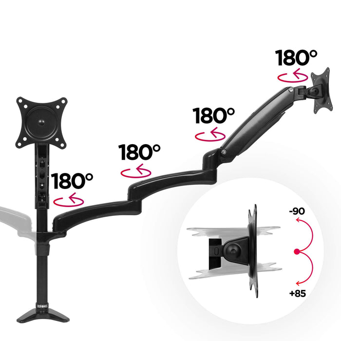Zoomgoods Monitor Arm Stand DM553 | Triple PC Desk Mount | BLACK | Aluminium | Height Adjustable | For Three 15-27 LED LCD Screen | VESA 75/100 | 5kg Capacity | Tilt -90°/+85°,Swivel 180°,Rotate 360°