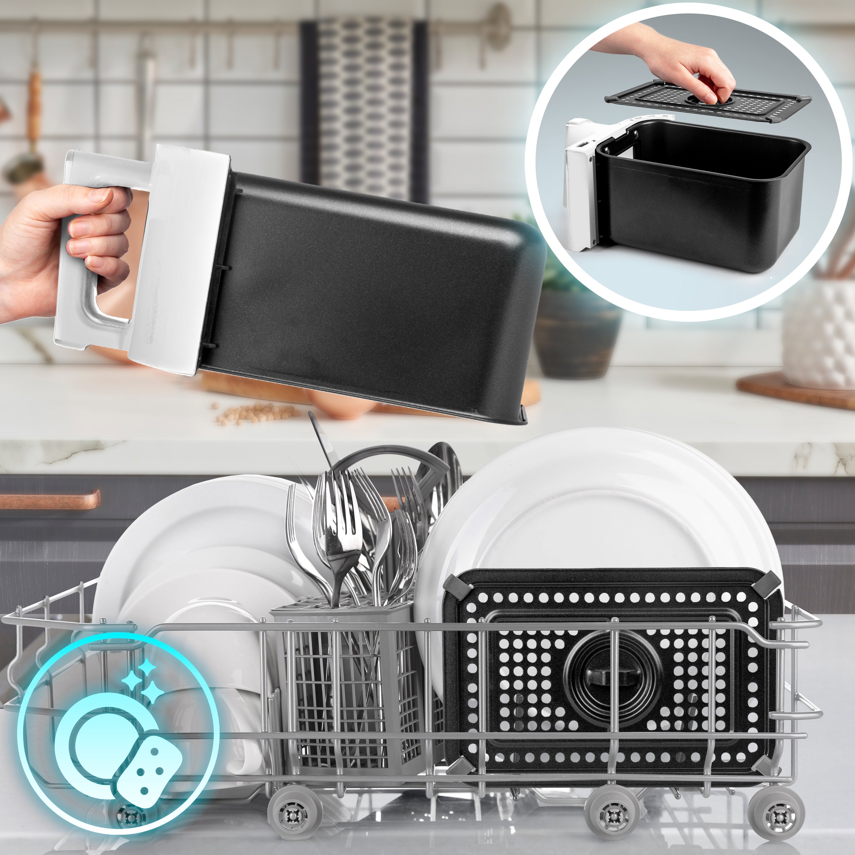 Zoomgoods XXL Digital Air Fryer AF24 WG 10L Family Size Air Fryers Oil Free Double Drawer 10in1 Dual Zone Extra Large AirFryer with window for Family Cooking with Dishwasher Safe Non-Stick Baskets White