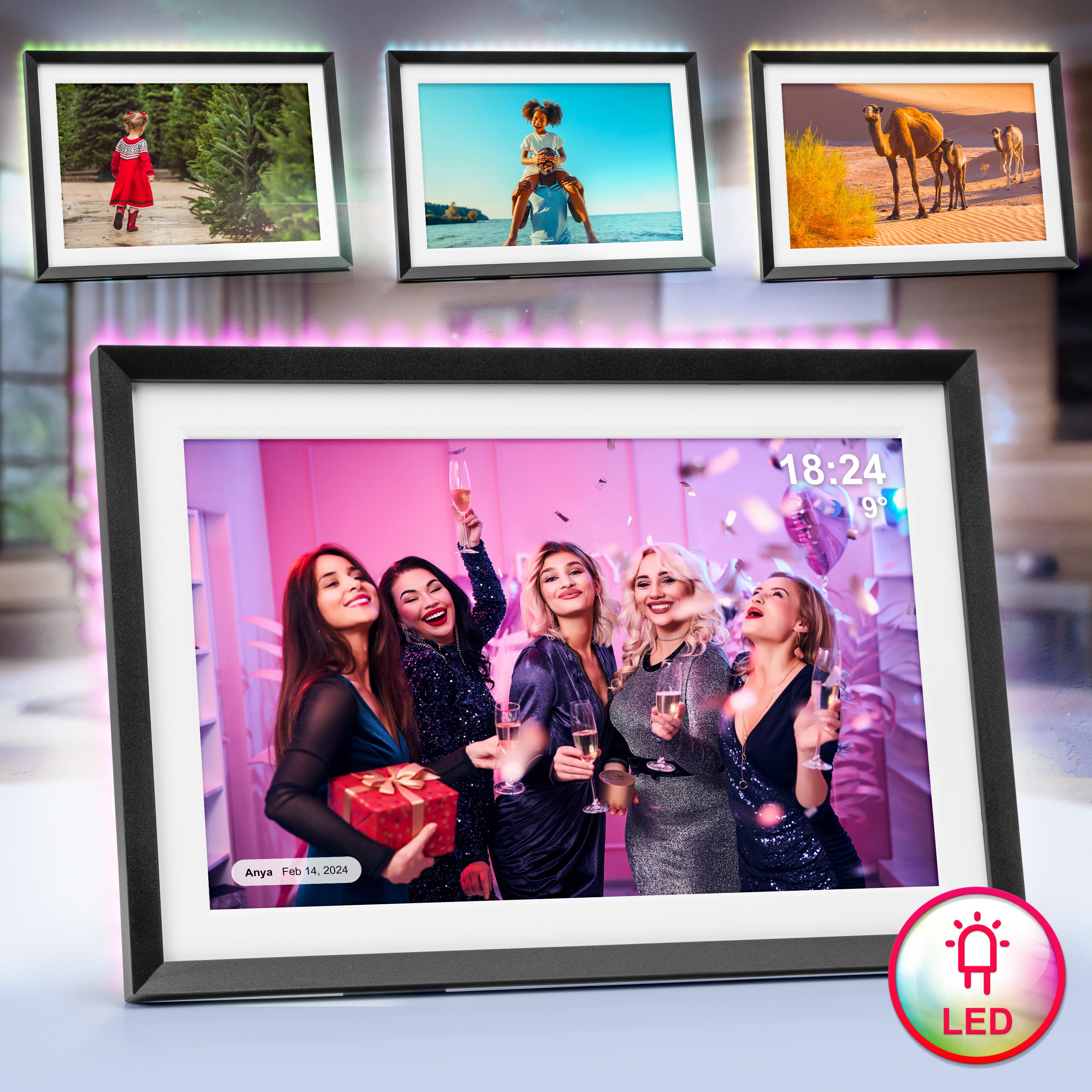 Zoomgoods Digital Photo Frame PF2A BK Frameo 10.1” Electronic Photo Album 800x1200 WiFi Photoframe with Phone App Touchscreen Video Player Black Picture Frame for Birthday Engagement Gifts Family