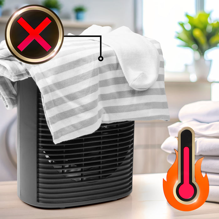 Zoomgoods HV32 BK Electric Fan Heater 2in1 Portable Heater with Fan Compact 2kW Space Heaters Energy Efficient Desk Fans with Adjustable Temperature Thermostat and Safety Features for Home Office BLACK