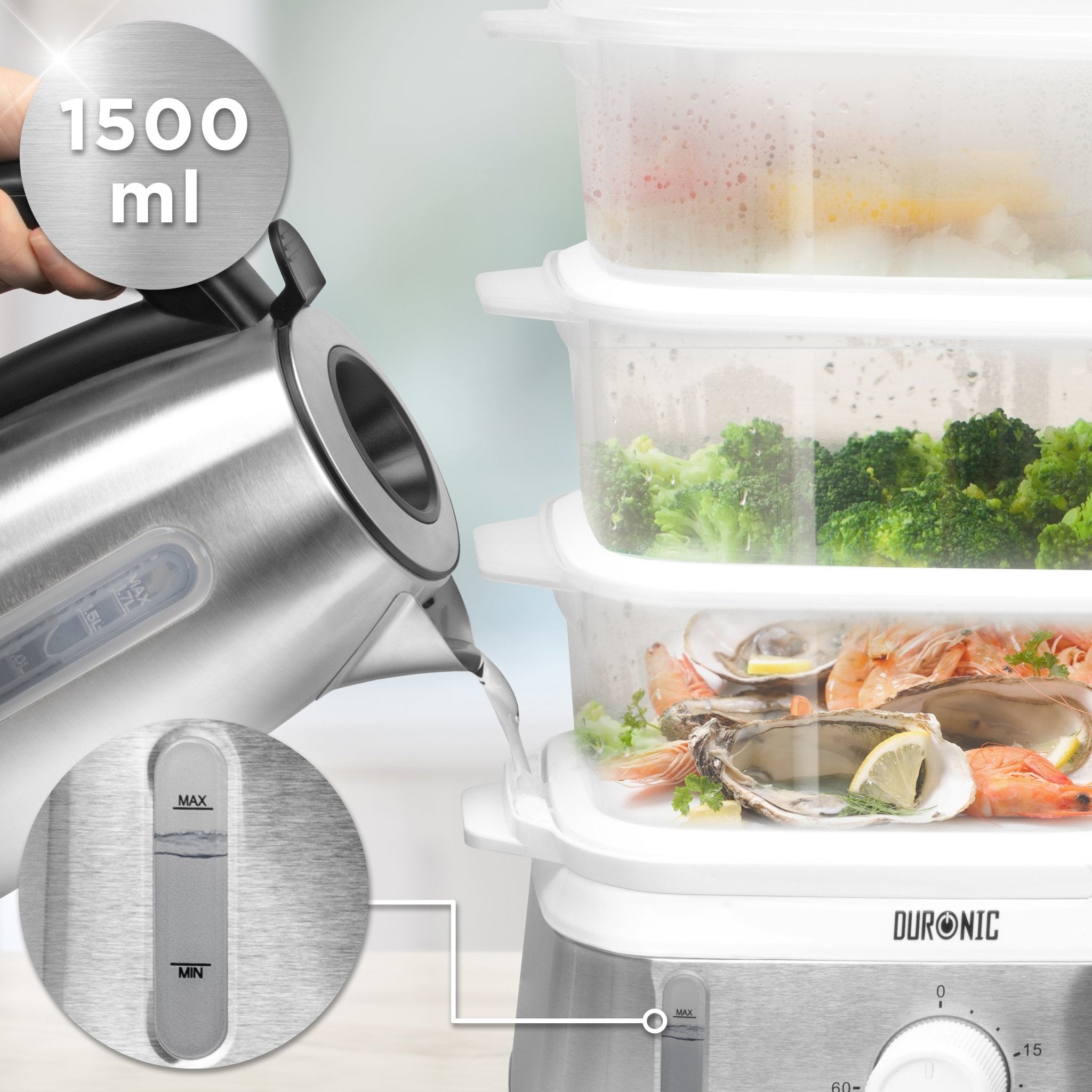 Zoomgoods 3 Tier Food Steamer FS95 Electric Veggie Steamers for Food Cooking Kitchen Steamer for Eggs Rice Meat Momos & Steaming Fish Baby Food Steamer Steam Cooker 9L Steamer Pot