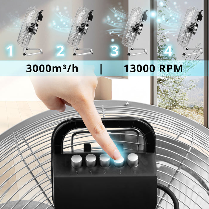 Zoomgoods Floor Fan FN16, Electric Cooling Fan, Portable Pedestal Stand, Lightweight Adjustable Tilt, 3 Chrome Blades, 4 Speeds, High Velocity Industrial Floor Standing Fan for Home Bedroom Office Gym