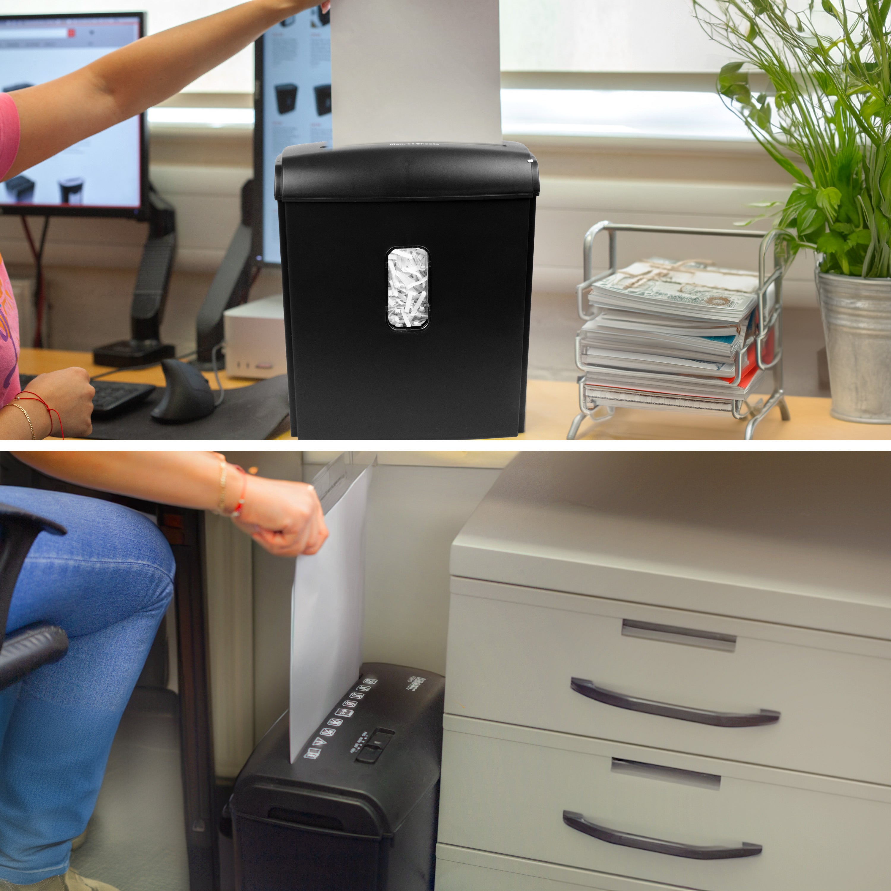 Zoomgoods Cross Cut Paper Shredder PS815, Shred 8 Sheet Heavy Duty Small Mini Electric Shredders, Data Shredding Machine for Home Office Use, Shreds Papers, Credit Cards, Envelopes, Documents - Black P4