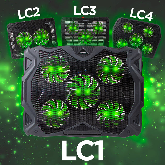 Zoomgoods Laptop Cooling Pad LC1, Ergonomic Cooler with 5 Quiet Cooling Fans, Lightweight, Adjustable Height and LED lights, Perfect for Work, Study and Gaming