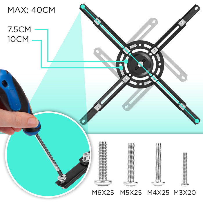 Zoomgoods PB04XL Projector Mount | Projector Ceiling Mount | Universal Wall Mount | Bracket for Video Projector | Rotatable and Swivelling | Home Cinema | Load Capacity up to 13.6 kg | 360° Rotation