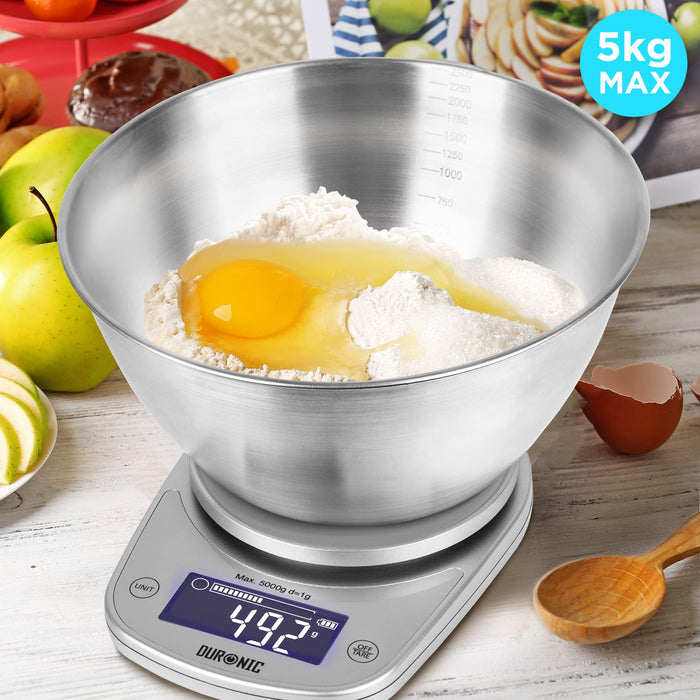 Zoomgoods Digital Kitchen Scale KS5000 SR/SS Kitchen Scales with Bowl, Weighing Scale, Baking Scale for Cooking Baking Pet Food Postal, Food Scale Weight Scale, Electronic Scale with Backlit LCD Display