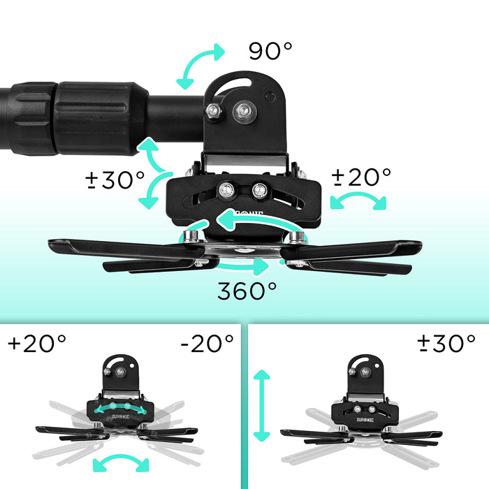 Zoomgoods PB04XL Projector Mount | Projector Ceiling Mount | Universal Wall Mount | Bracket for Video Projector | Rotatable and Swivelling | Home Cinema | Load Capacity up to 13.6 kg | 360° Rotation