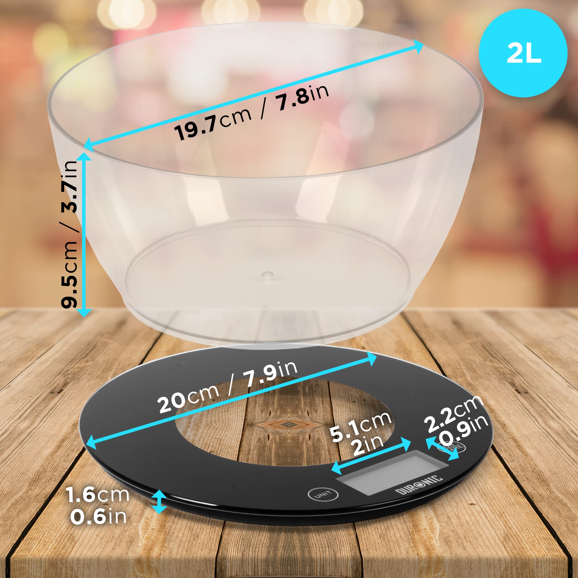 Zoomgoods Digital Kitchen Scale KS7000 Kitchen Scales with Bowl, Weighing Scale, Baking Scale for Cooking Baking Pet Food Postal, Food Scale Weight Scale, Electronic Scale with Backlit LCD Display