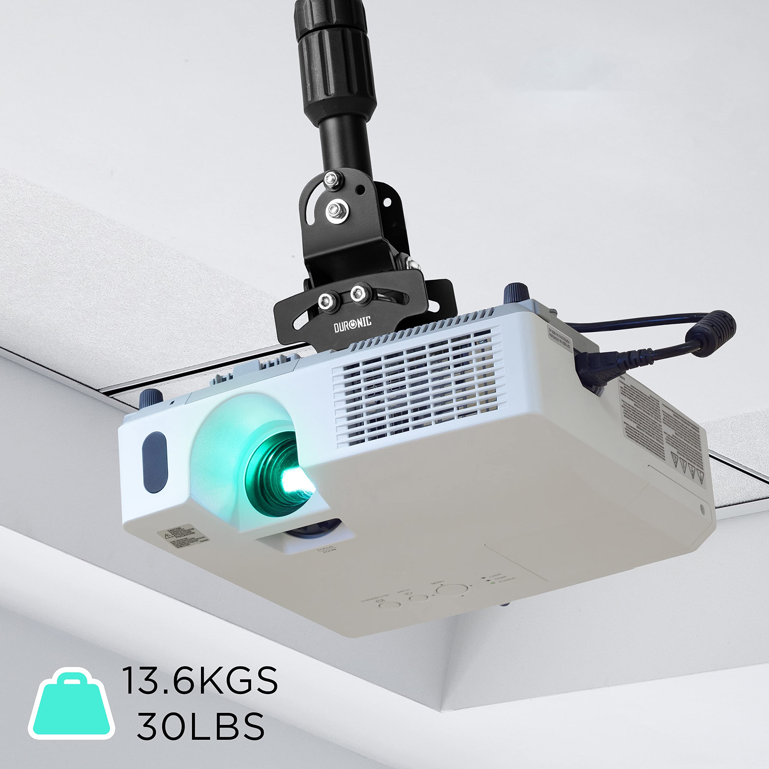 Zoomgoods PB04XL Projector Mount | Projector Ceiling Mount | Universal Wall Mount | Bracket for Video Projector | Rotatable and Swivelling | Home Cinema | Load Capacity up to 13.6 kg | 360° Rotation