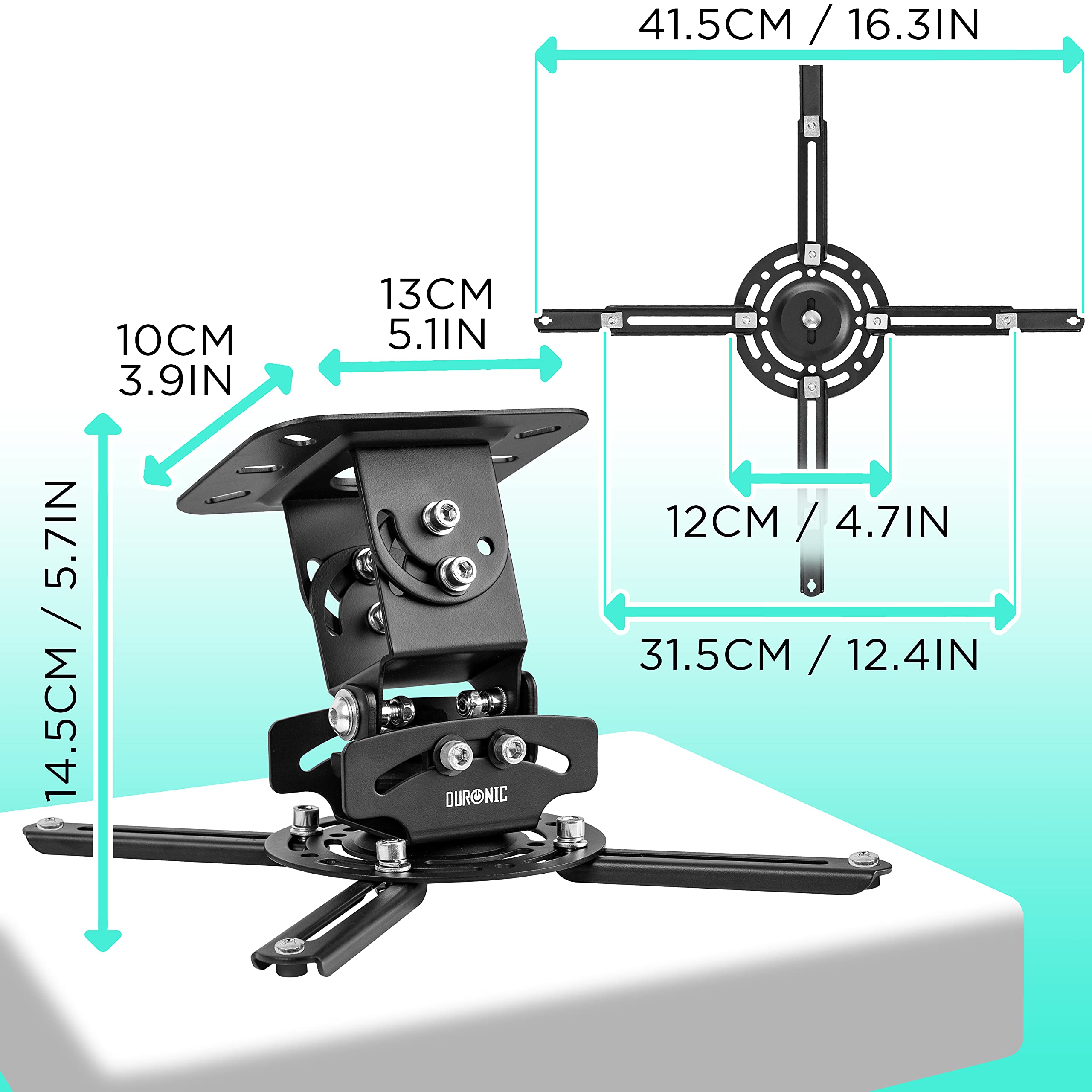 Zoomgoods PB04XL Projector Mount | Projector Ceiling Mount | Universal Wall Mount | Bracket for Video Projector | Rotatable and Swivelling | Home Cinema | Load Capacity up to 13.6 kg | 360° Rotation
