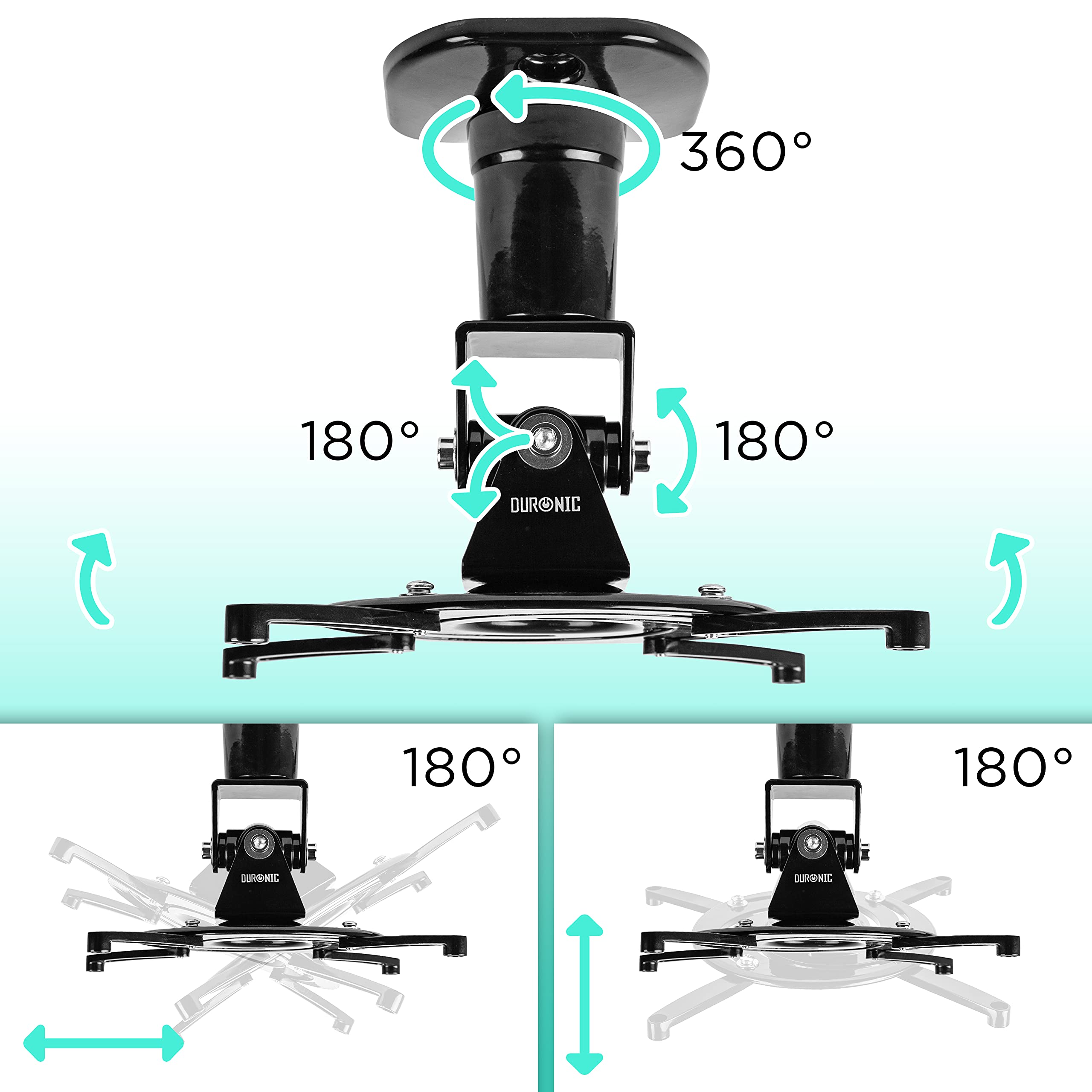 Zoomgoods Projector Mount PB03XB | Bracket Fixing for Ceiling | 13.6kg Capacity | Universal | Heavy Duty | Fittings Included | Rotate 306 °, Swivel 40 °, Tilt 60° for Easy Projection Set-Up