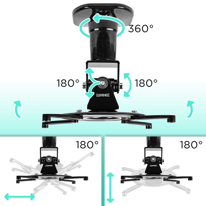 Zoomgoods Projector Mount PB03XB | Bracket Fixing for Ceiling | 13.6kg Capacity | Universal | Heavy Duty | Fittings Included | Rotate 306 °, Swivel 40 °, Tilt 60° for Easy Projection Set-Up