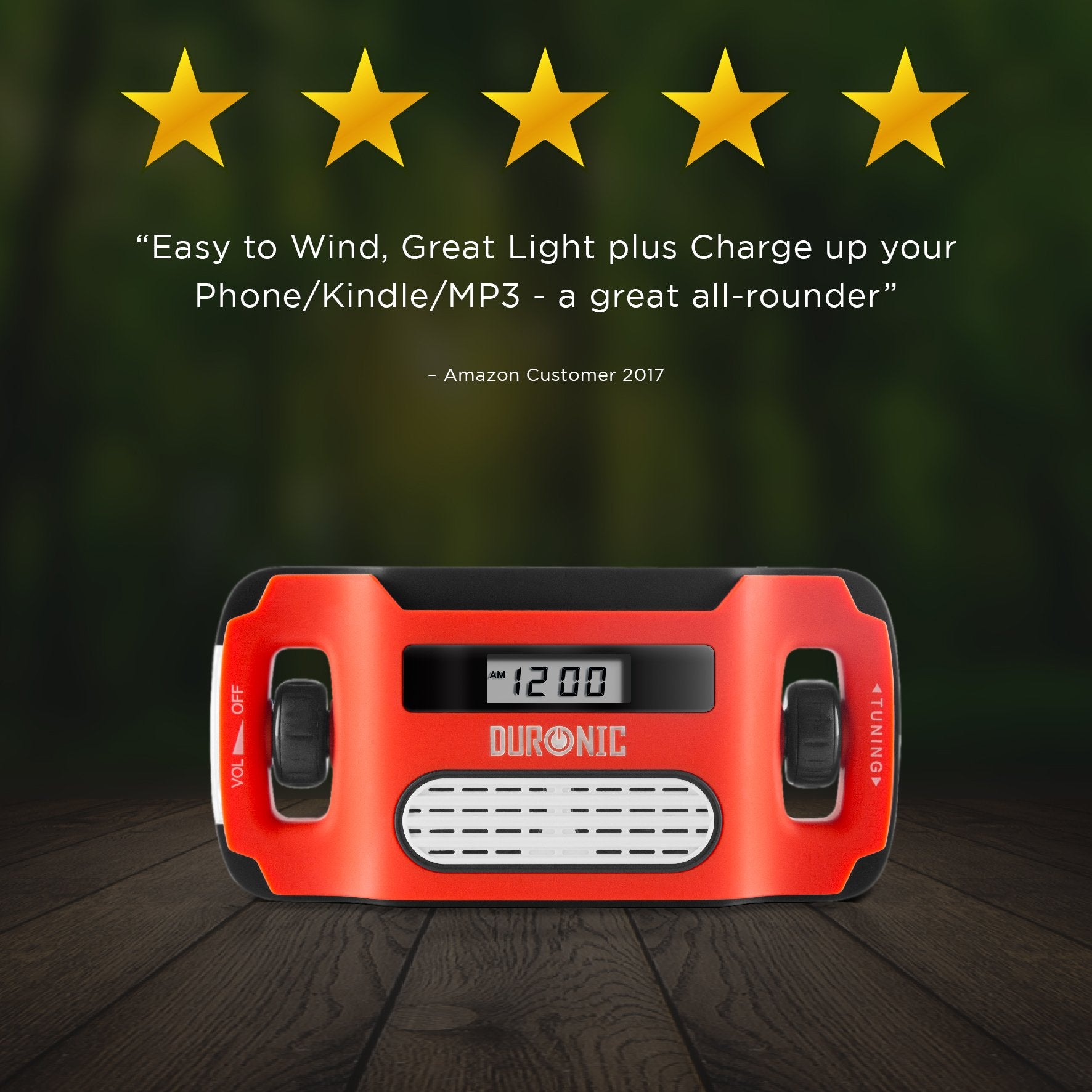 Zoomgoods Wind Up Solar Powered Flashlight Radio Apex, Rechargeable Portable AM FM Radio with Torch, Three Charging Methods, Battery Free, Solar Panels, Adjustable Antenna for Camping and Hiking