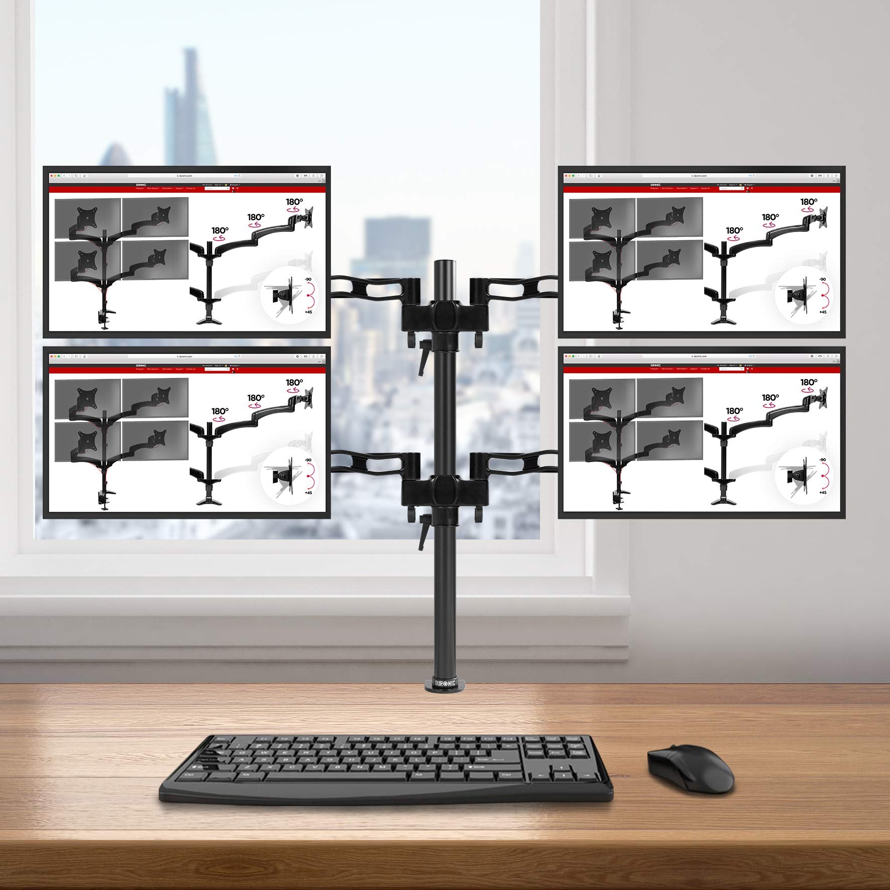 Zoomgoods Quad Monitor Arm Stand DM354, Four Screen Monitor Stand Adjustable PC Desk Mount for 13-22” Screens Monitor Mounts with VESA 75 100 and 8kg Capacity for Home Office Work