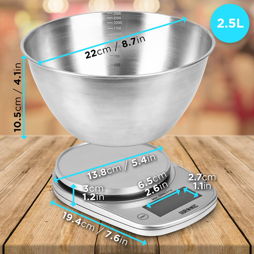 Zoomgoods Digital Kitchen Scale KS5000 SR/SS Kitchen Scales with Bowl, Weighing Scale, Baking Scale for Cooking Baking Pet Food Postal, Food Scale Weight Scale, Electronic Scale with Backlit LCD Display