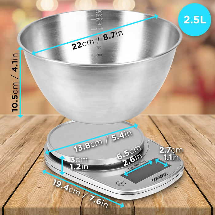 Zoomgoods Digital Kitchen Scale KS5000 SR/SS Kitchen Scales with Bowl, Weighing Scale, Baking Scale for Cooking Baking Pet Food Postal, Food Scale Weight Scale, Electronic Scale with Backlit LCD Display