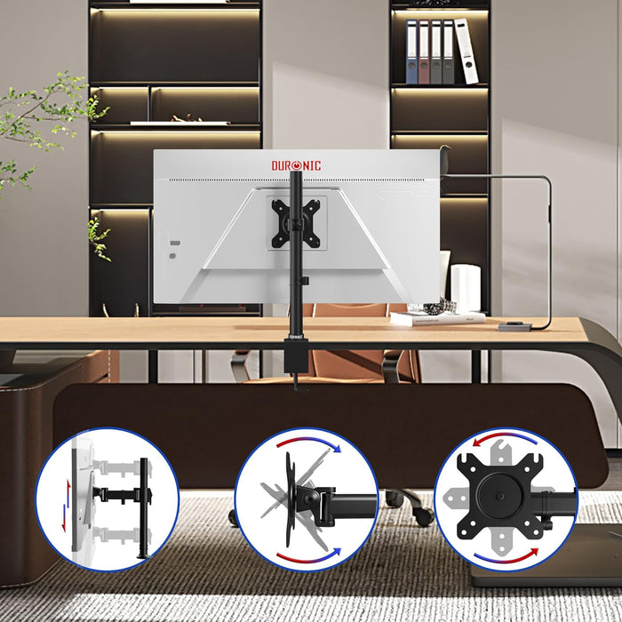 Zoomgoods Single Monitor Arm DM151X1 Height Adjustable Monitor Stand Riser Clamp for 13”-32” PC screens Monitor Desk Mounts with VESA 75/100 Monitor Mount with 8kg capacity Monitor Stand for Desk Gaming