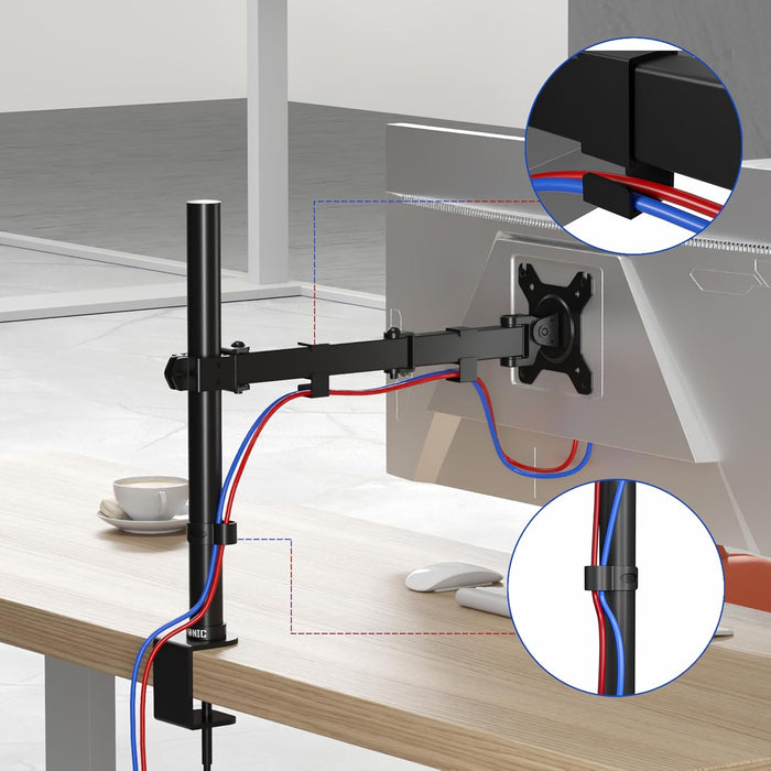 Zoomgoods Single Monitor Arm DM151X3 Height Adjustable Monitor Stand Riser Clamp for 13”-32” PC screens Monitor Desk Mounts with VESA 75/100 Monitor Mount with 8kg capacity Monitor Stand for Desk Gaming