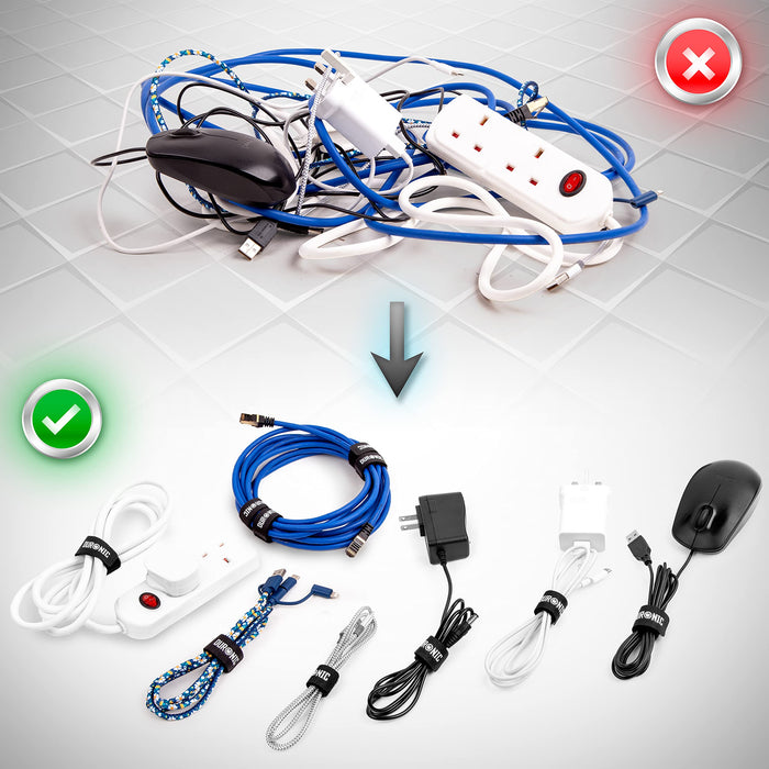 Zoomgoods Cable Ties 24STRAP, Pack of 24x Cable Ties, Adjustable Reusable Hook and Loop Fastening Straps for Tidying and Organising Cables and Wires