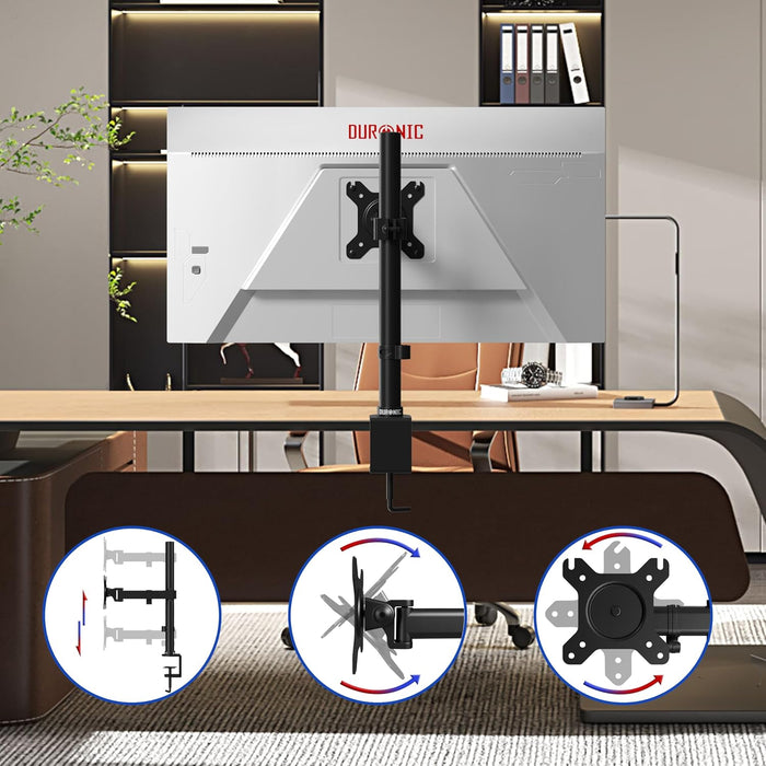 Zoomgoods Single Monitor Arm DM151X3 Height Adjustable Monitor Stand Riser Clamp for 13”-32” PC screens Monitor Desk Mounts with VESA 75/100 Monitor Mount with 8kg capacity Monitor Stand for Desk Gaming