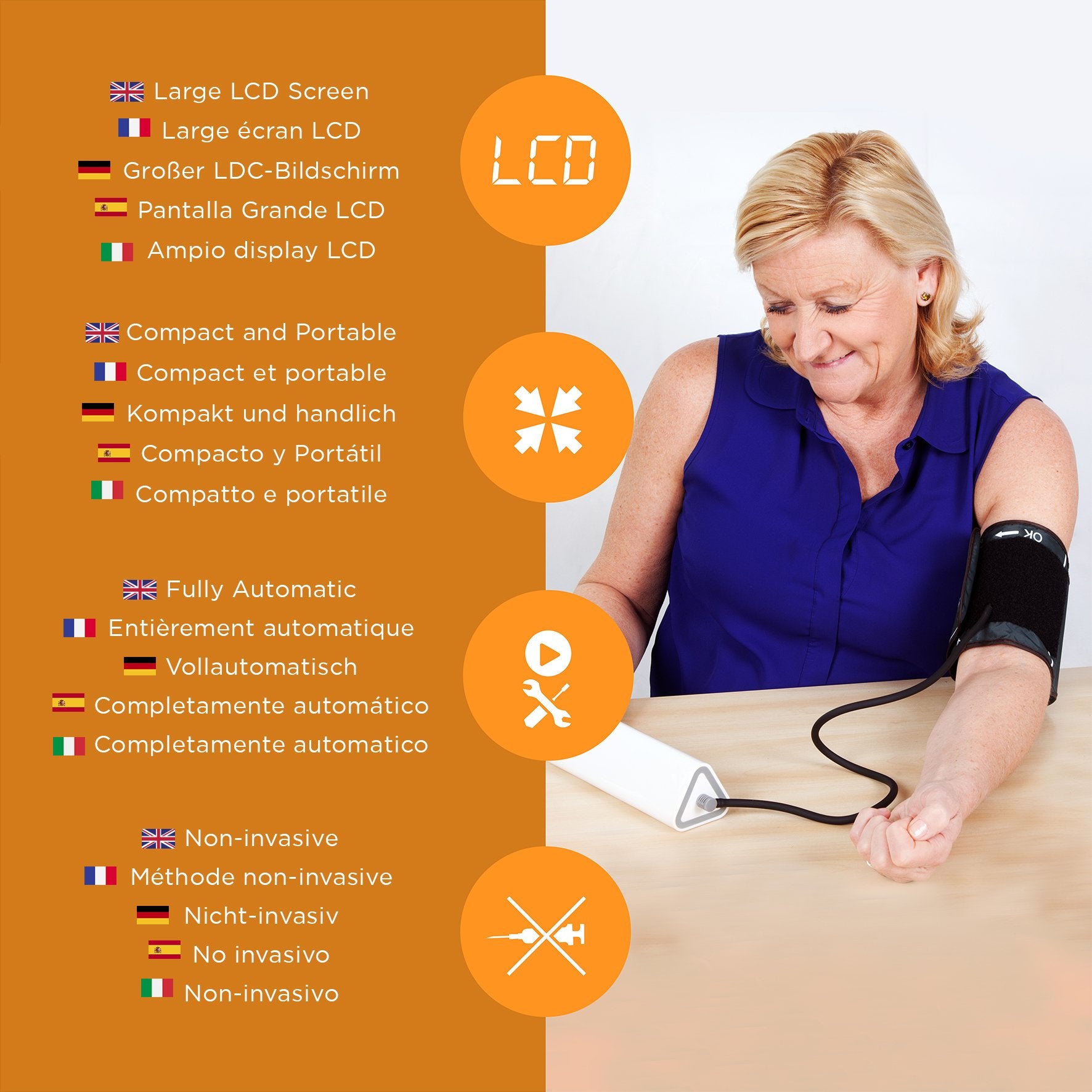 Zoomgoods Blood Pressure Monitor BPM450 Upper Arm | Automatic | BP Machine for Professional and Home Use | Large Digital LCD Display | Desktop | 60 Record Memory | Medium-Large 22cm-42cm Cuff