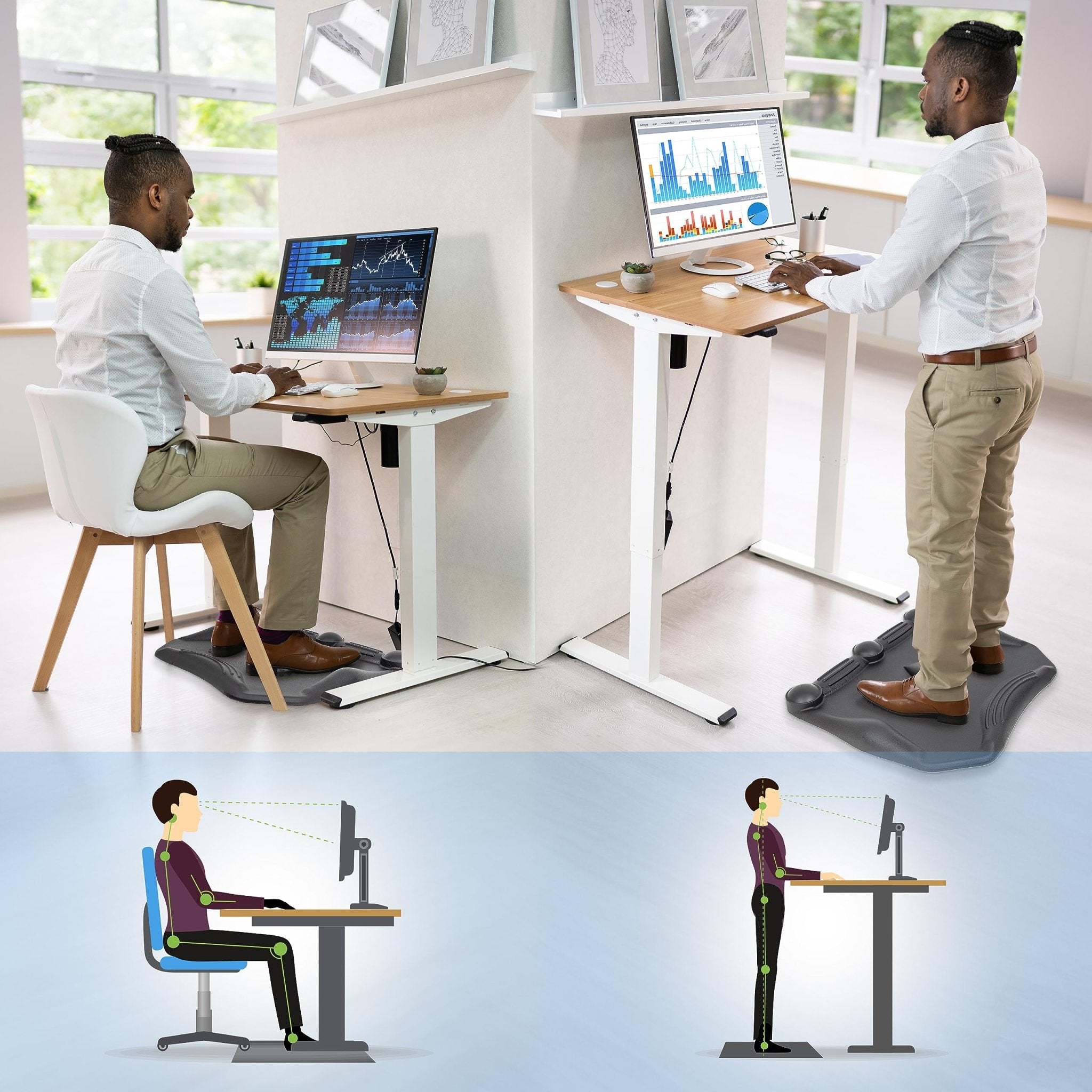 Zoomgoods Anti-Fatigue Mat FT02, Large Office Sit Stand Desk Floor Mat, Ergonomic Support for Feet, Hips, Legs & Back, Massage and Acupressure Points, 59cm x 52cm - Black