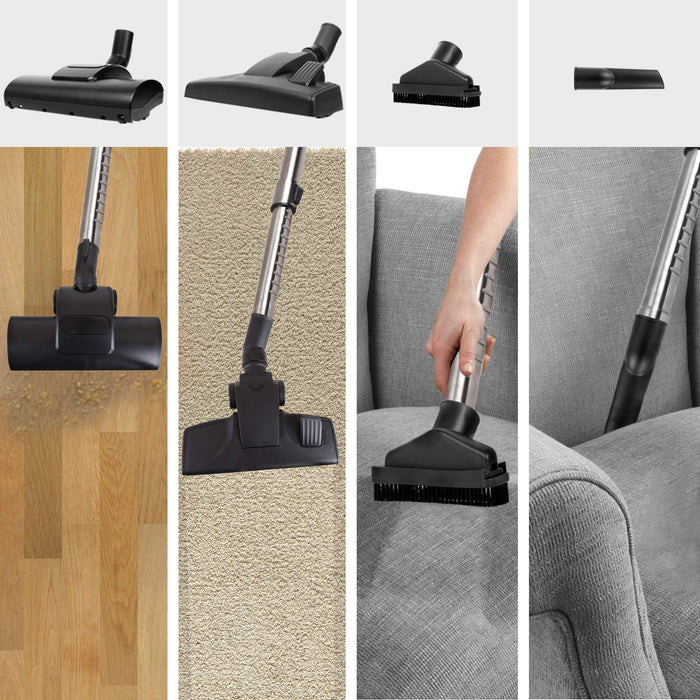 Zoomgoods Bagless Cylinder Vacuum Cleaner VC5010, Cyclonic Carpet and Hard Floor Cleaner, 500W, Lightweight and Low Noise, HEPA Filter, Extendable Hose, Comes with 4 Attachments [Energy Class A+]