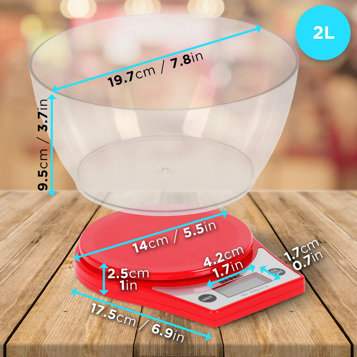 Zoomgoods Digital Kitchen Scale KS6000 RD Kitchen Scales with Bowl, Weighing Scale, Baking Scale for Cooking Baking Pet Food Postal, Food Scale Weight Scale, Electronic Scale with Backlit LCD Display