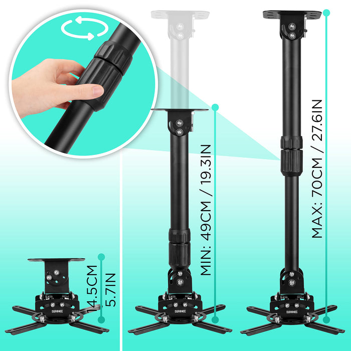 Zoomgoods PB04XL Projector Mount | Projector Ceiling Mount | Universal Wall Mount | Bracket for Video Projector | Rotatable and Swivelling | Home Cinema | Load Capacity up to 13.6 kg | 360° Rotation