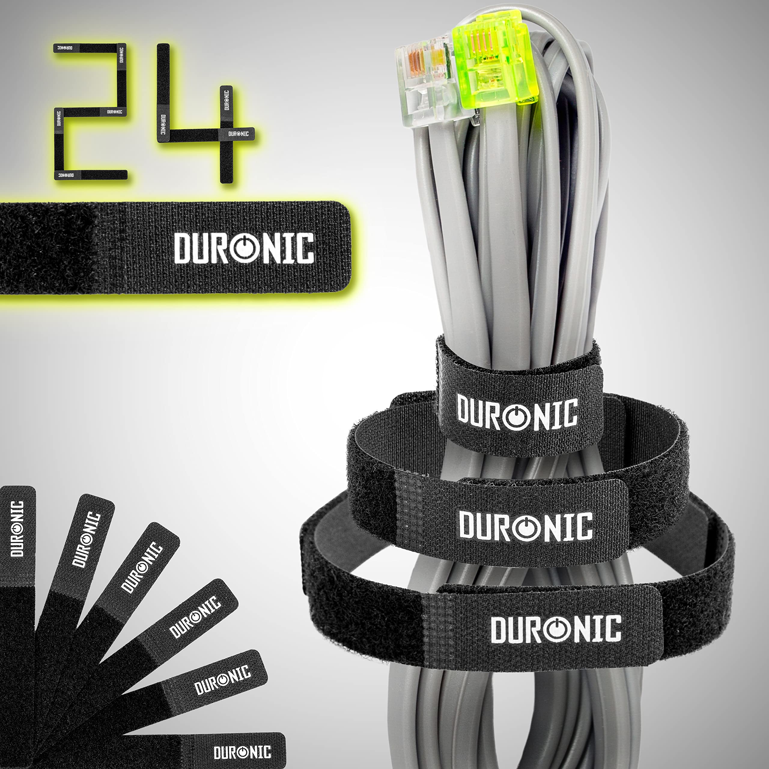 Zoomgoods Cable Ties 24STRAP, Pack of 24x Cable Ties, Adjustable Reusable Hook and Loop Fastening Straps for Tidying and Organising Cables and Wires