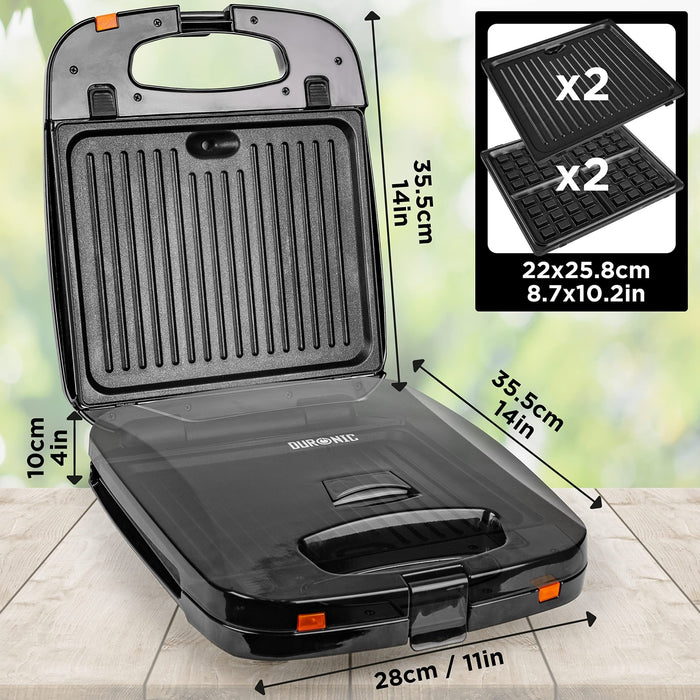 Zoomgoods 2-in-1 Grill Machine GWM60, Panini Hotplates and Waffle Irons, INTERCHANGEABLE PLATES, 1200W, Non-Stick, Automatic Temperature Control, Comes with 2x Grill and 2x Waffle Plates