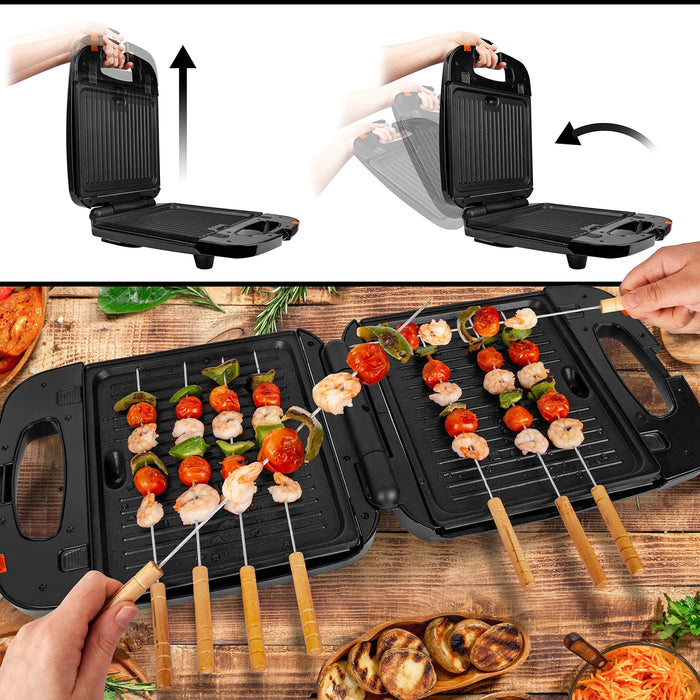 Zoomgoods 2-in-1 Grill Machine GWM60, Panini Hotplates and Waffle Irons, INTERCHANGEABLE PLATES, 1200W, Non-Stick, Automatic Temperature Control, Comes with 2x Grill and 2x Waffle Plates