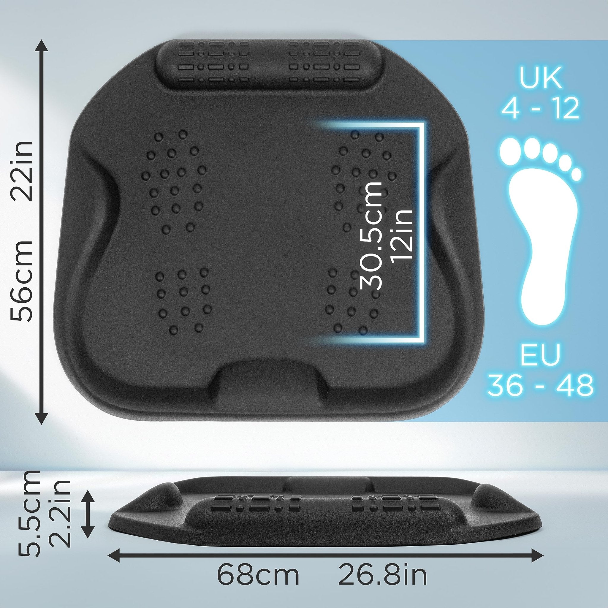 Zoomgoods Anti-Fatigue Mat FT01, Large Office Sit Stand Desk Floor Mat, Ergonomic Support for Feet, Hips, Legs & Back, Massage and Acupressure Points - Black