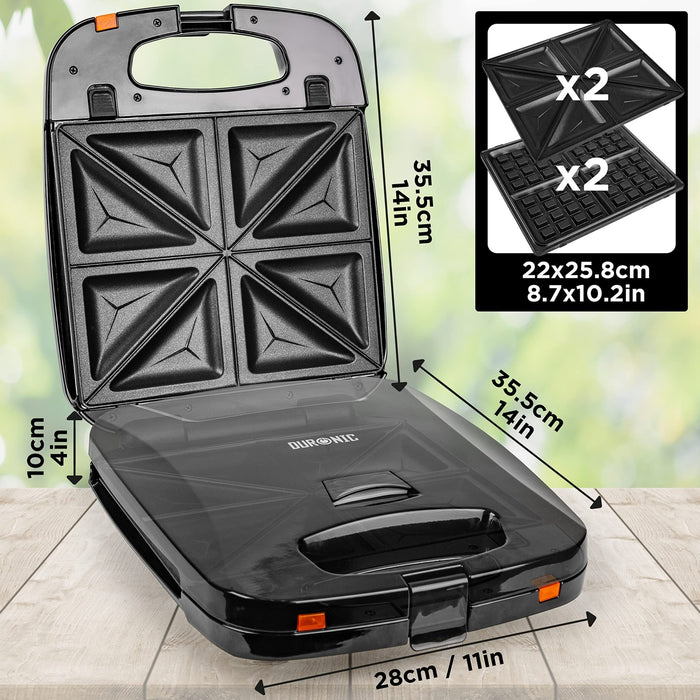Zoomgoods 2-in-1 Toastie Maker TM60, Deep Fill 4 Toasted Sandwich and 4 Waffle Iron, INTERCHANGEABLE PLATES, 1200W, Non-Stick, Automatic Temperature Control, Comes with Sandwich Waffle Plates
