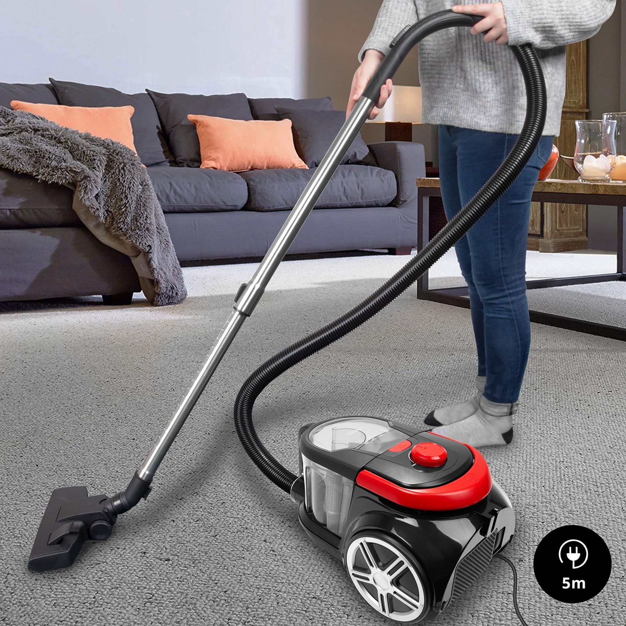 Zoomgoods Vacuum Cleaner VC7020 Lightweight 700W Bagless HEPA Filter Vacuum Cleaners with Crevice & Turbo Brush Lightweight Upholstery Cleaner for Carpet Floor Pet Hair Allergies