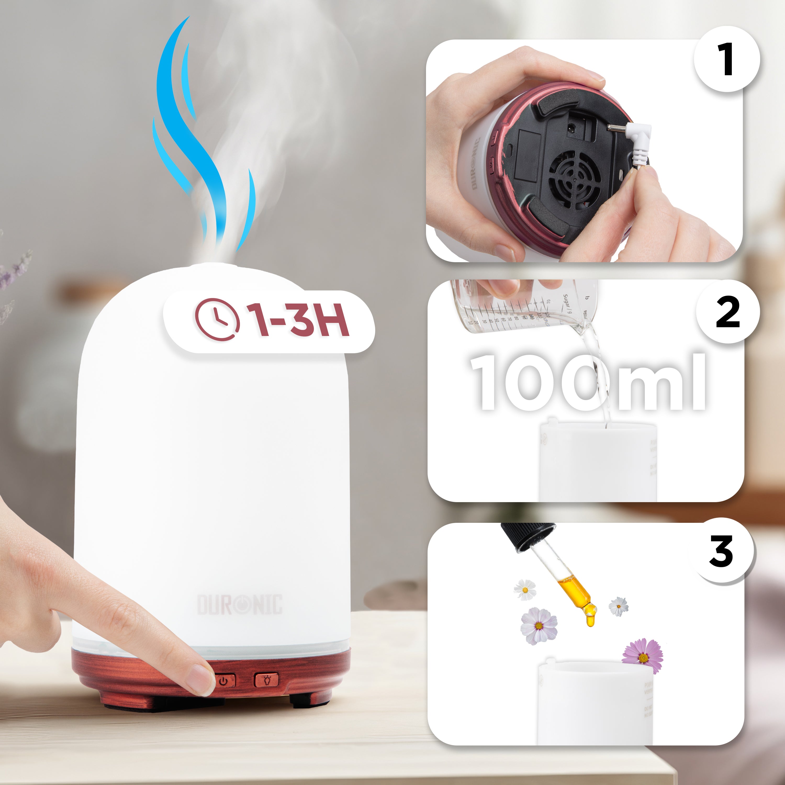 Zoomgoods Essential Oil Diffuser AD12, 100ml Electric Aroma Diffuser Compact Ultrasonic Aromatherapy Diffusers for  Home Office Bedroom Spa with 7 LED Lights Oil Scented Humidifier for Relaxation Sleep