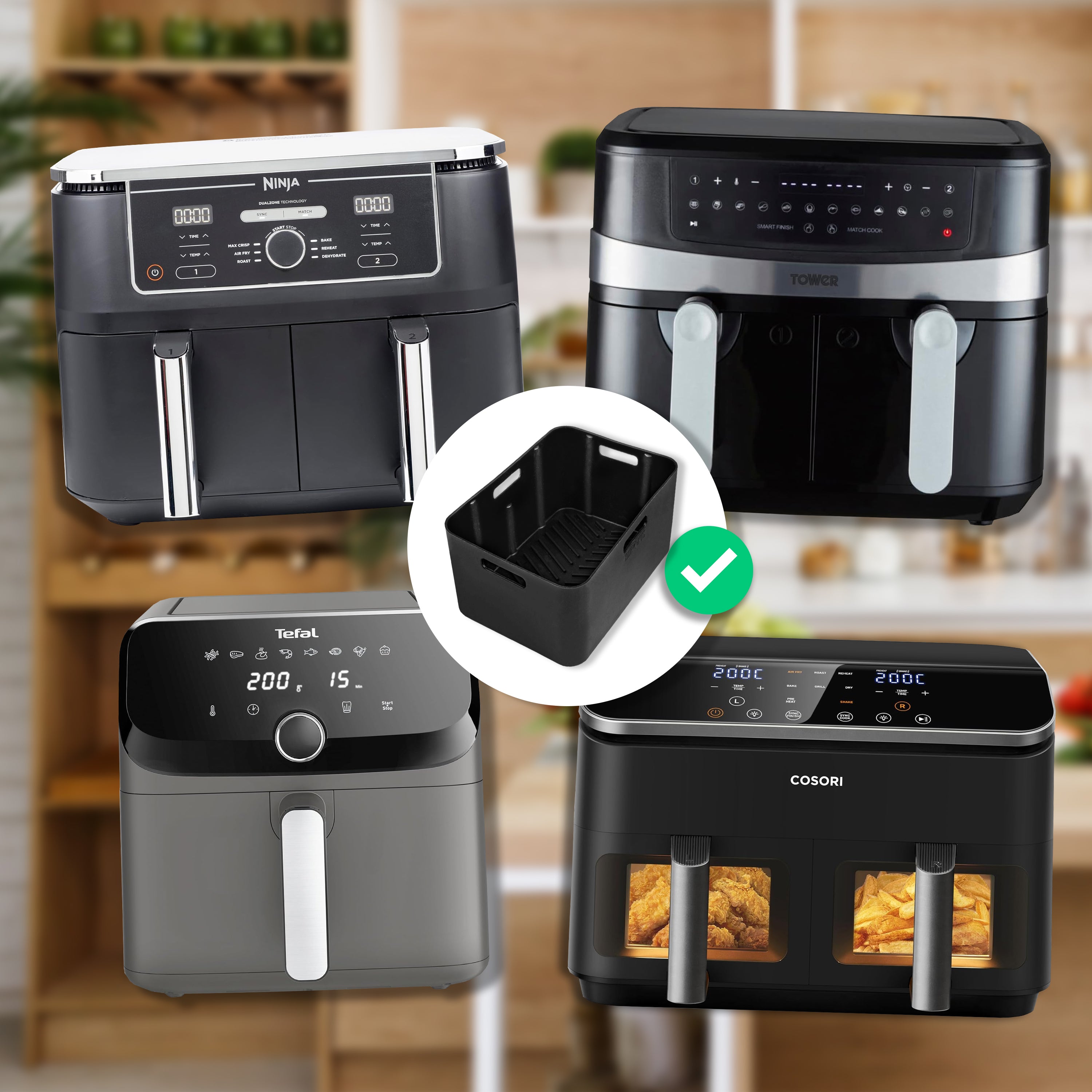 Zoomgoods Silicone Air Fryer Liners AFL1 Air Fryer Basket Liner Durable Nonstick Silicon Inserts for Air Fryers AF24 AF34, Ninja AF400UK Reusable Dual Air Fryer Accessory Premium Cooking Accessories