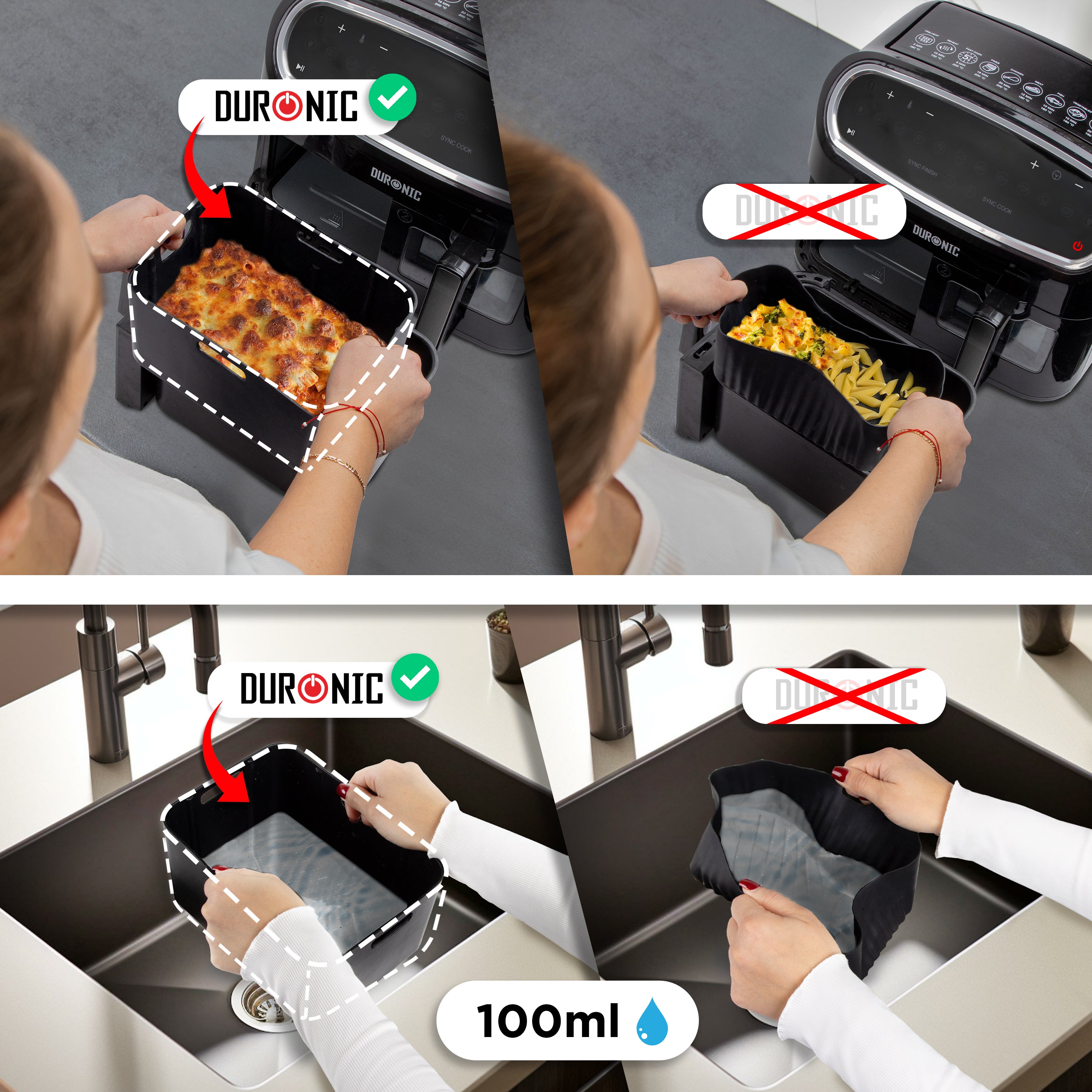 Zoomgoods Silicone Air Fryer Liners AFL1 Air Fryer Basket Liner Durable Nonstick Silicon Inserts for Air Fryers AF24 AF34, Ninja AF400UK Reusable Dual Air Fryer Accessory Premium Cooking Accessories