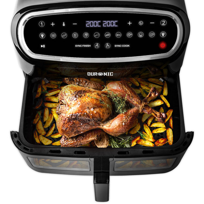 Zoomgoods AF14 BK large drawer air fryer 10L capacity to sync cook roast chicken, potato wedges, roast beef, and more