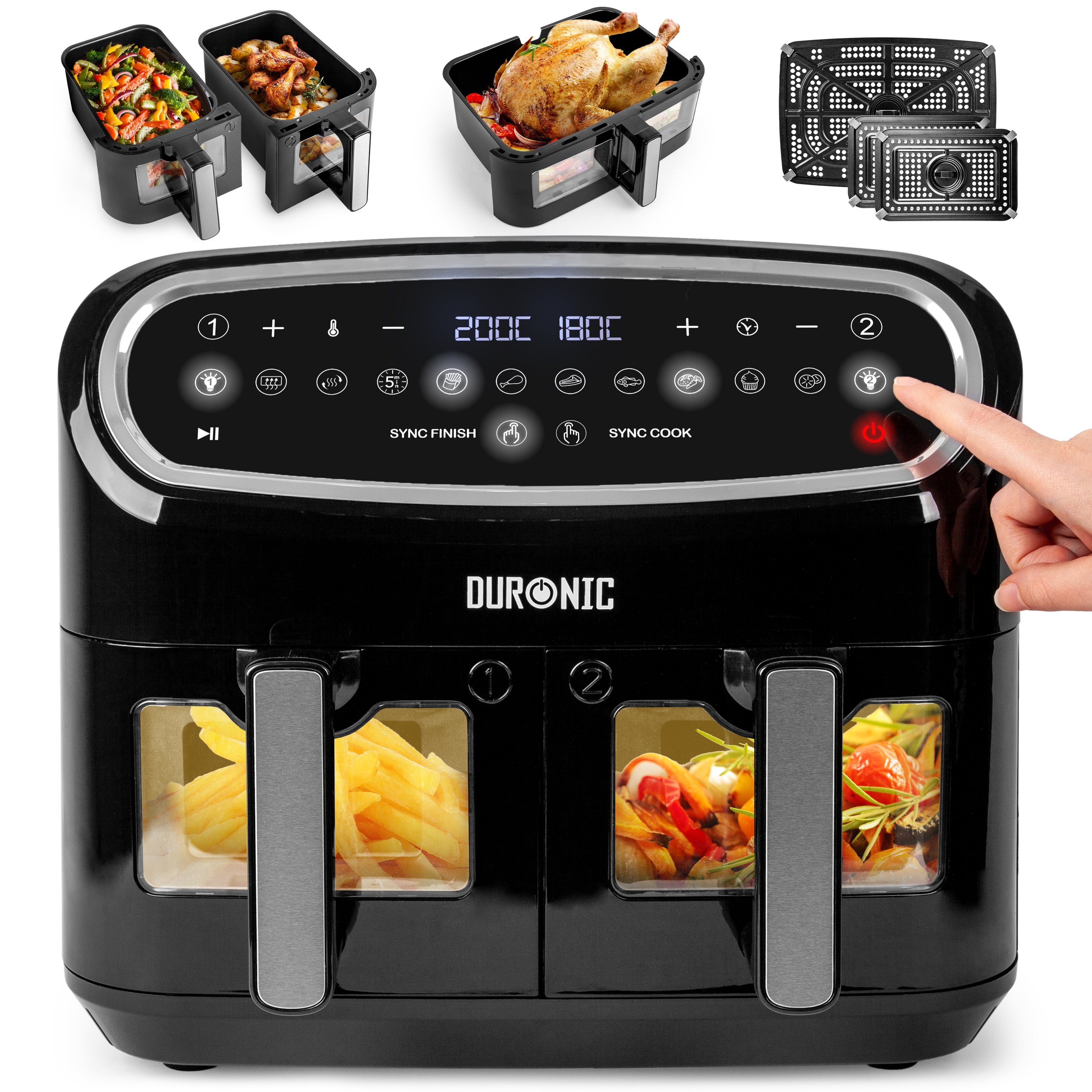 Zoomgoods AF34 BK Dual Air Fryer Cooking Chicken, Fries, Vegetables