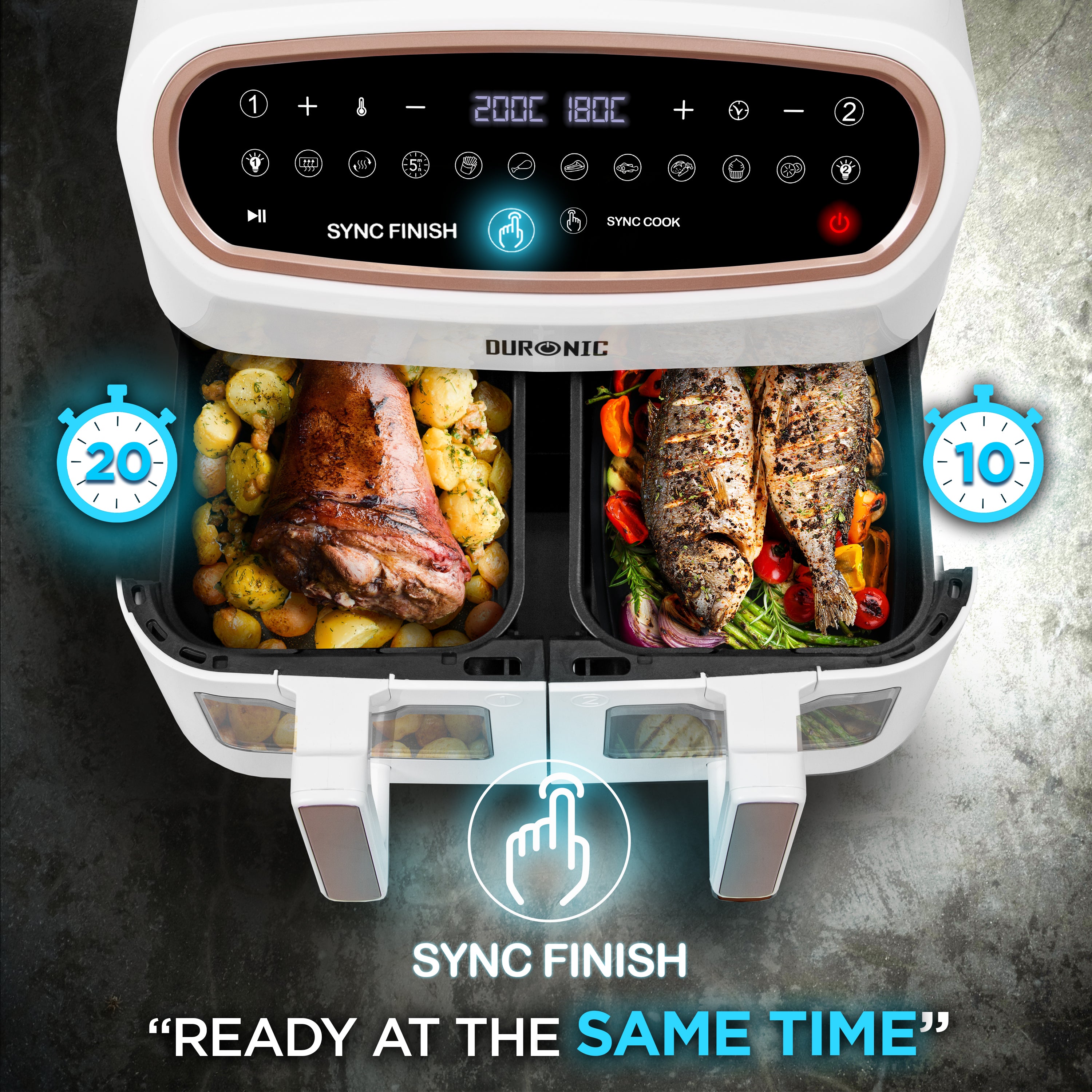 Zoomgoods AF34 WE 2 Drawer Air Fryer Sync Finish Meat Potatoes Fish Vegetables