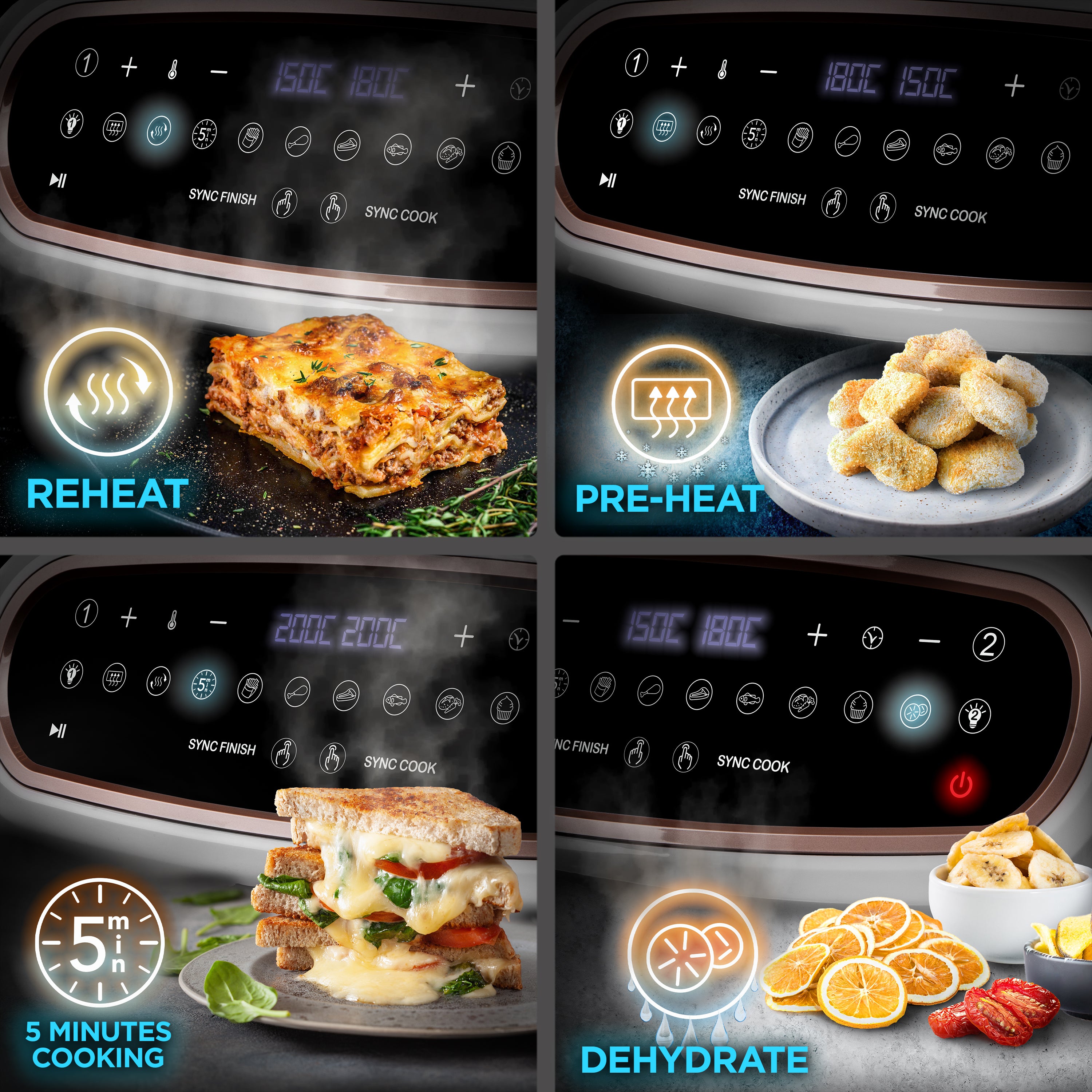 Zoomgoods AF34 WE Digital Air Fryer Reheat Preheat 5minute Cooking Dehydrate Functions