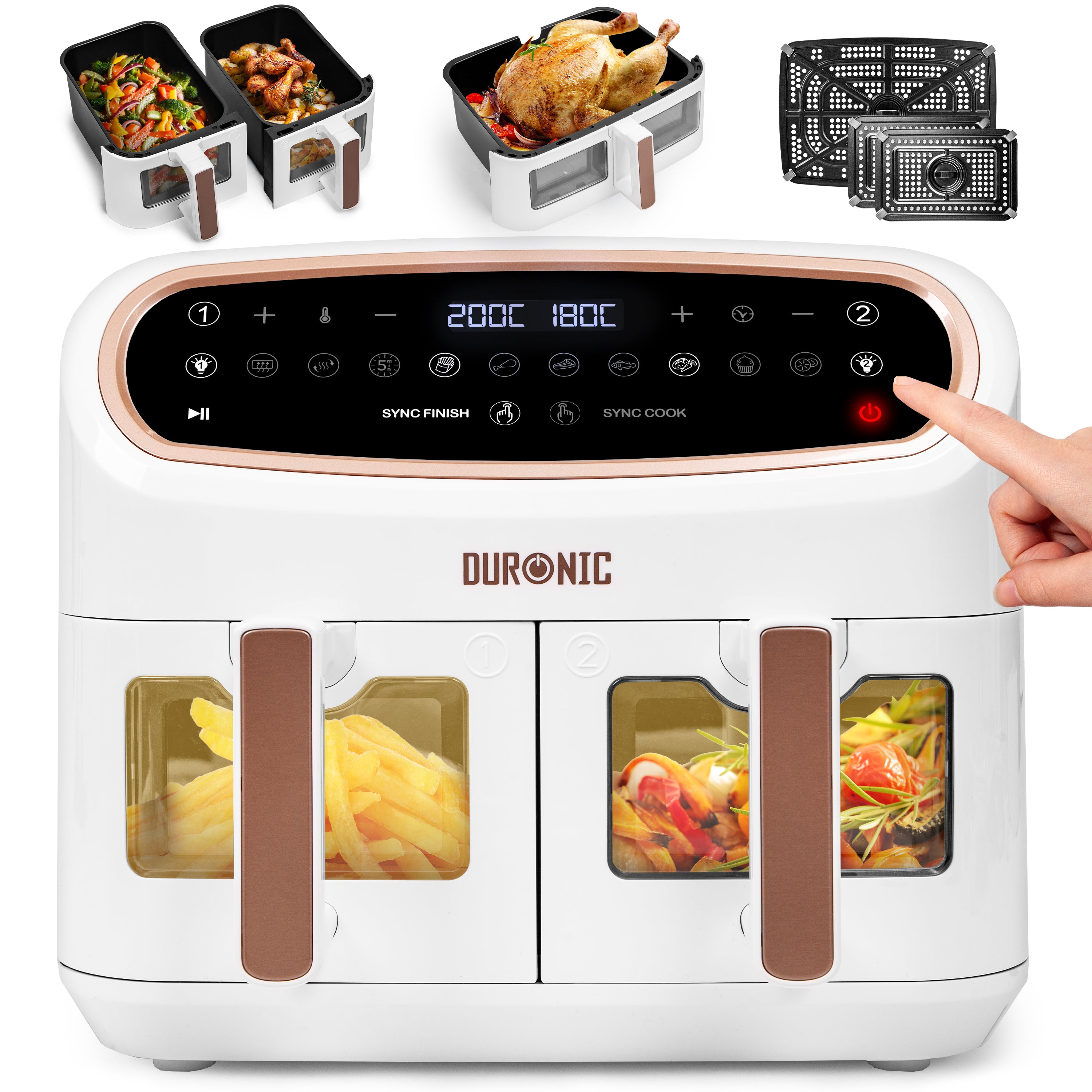 Zoomgoods AF34 WE healthy white oil free air fryer with dual cooking zones fries roasted vegetables