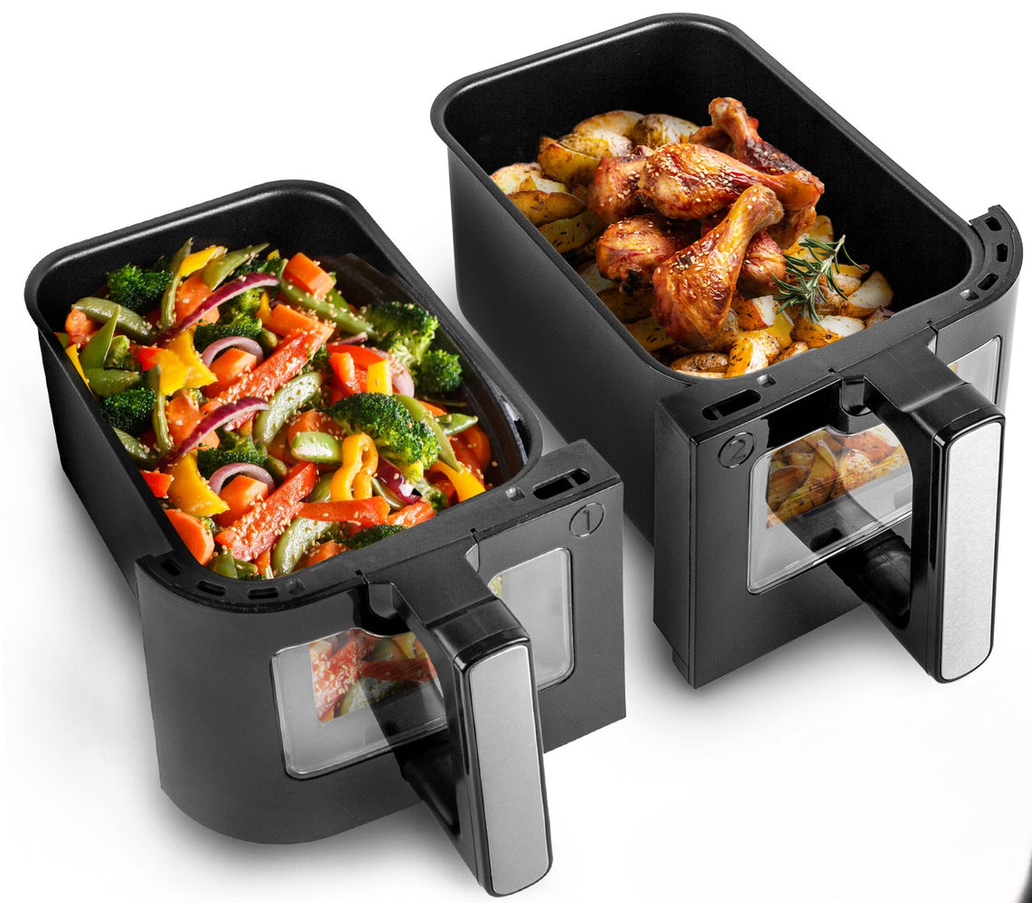 Zoomgoods AFD2 BK twin drawers cooking chicken and vegetables for dual drawer air fryer AF24 or AF34 BK triple drawer air fryer
