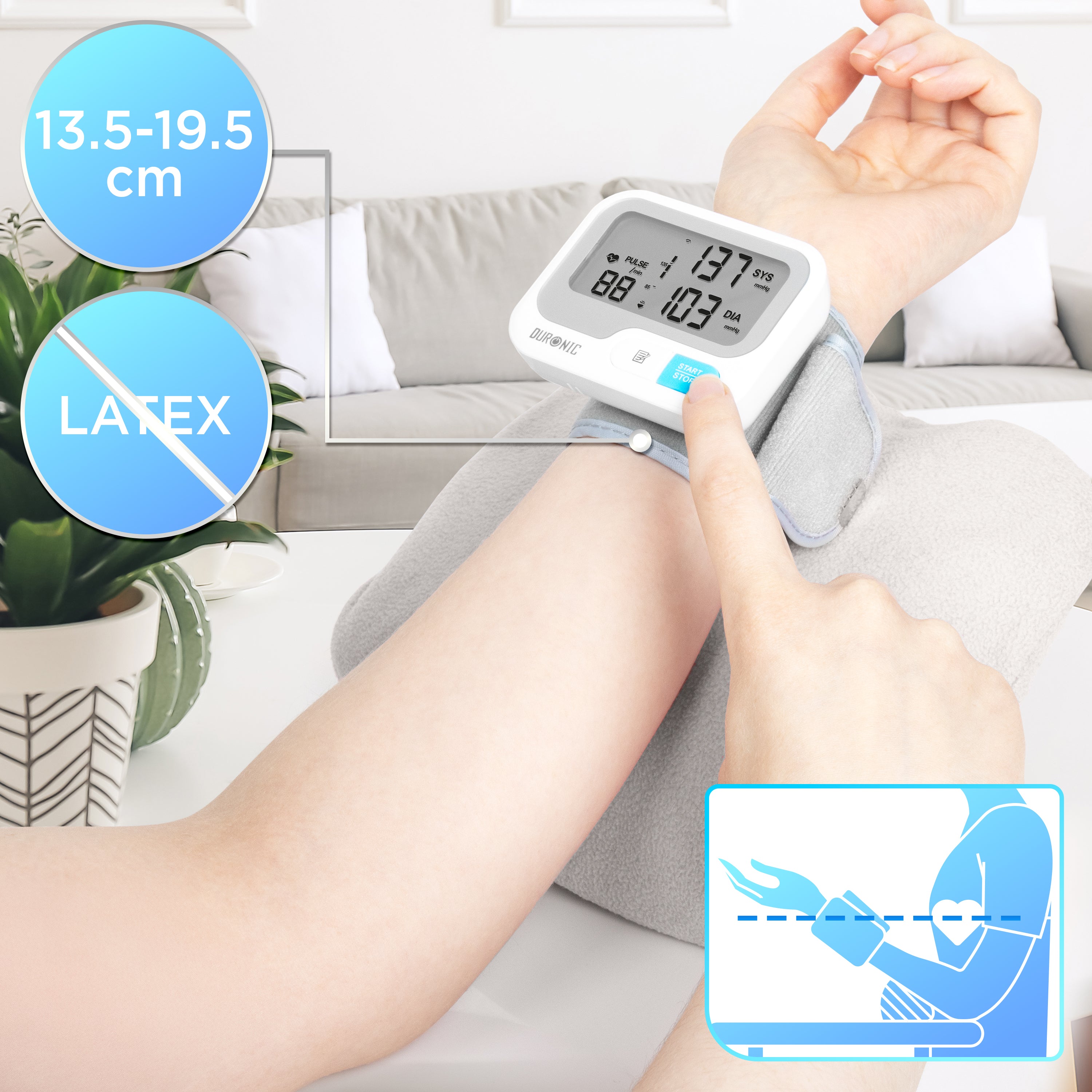 Zoomgoods BPM65 wrist blood pressure machine dimensions of latex-free cuff