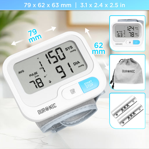 Zoomgoods BPM65 wrist blood pressure monitor dimensions with travel bag and batteries included